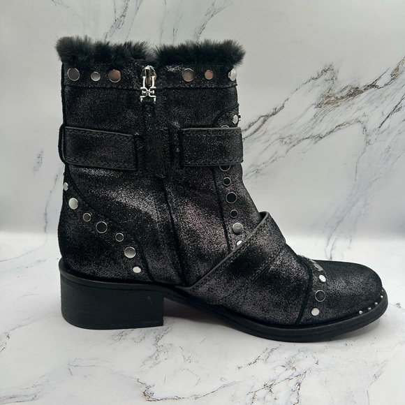 Sam Edelman Drea Studded Boots Size 8 Women’s Black Shiny Furry Sparkly Booties - Picture 6 of 9